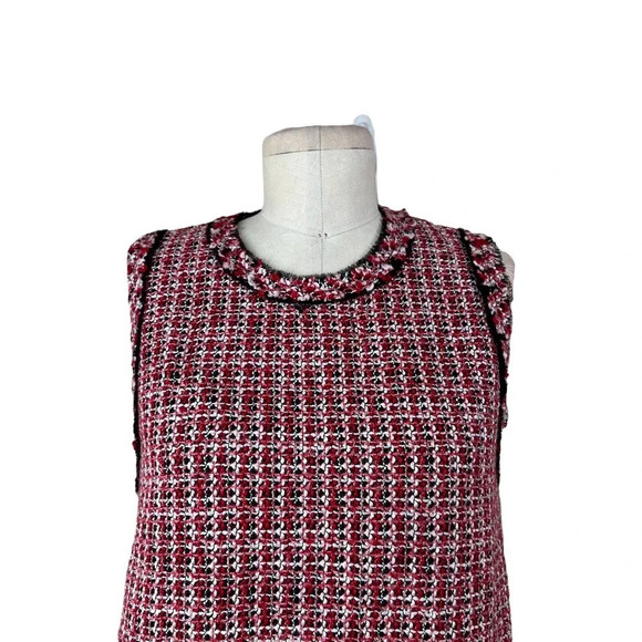 Zara Red‎ Tweed Black Fringe Sleeveless Shell Top Size Small - Picture 3 of 10